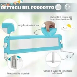 COSTWAY Sponda Letto Di Sicurezza Per Bambini, Barriera Letto Pieghevole E Portatile, Con Cinghie, Lunghezza Regolabile: 95-190 Cm (Blu) -Cameretta Per Bambini 80594005 3