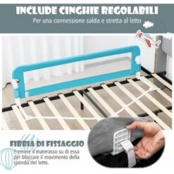 COSTWAY Sponda Letto Di Sicurezza Per Bambini, Barriera Letto Pieghevole E Portatile, Con Cinghie, Lunghezza Regolabile: 95-190 Cm (Blu) -Cameretta Per Bambini 80594005 4