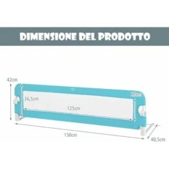 COSTWAY Sponda Letto Di Sicurezza Per Bambini, Barriera Letto Pieghevole E Portatile, Con Cinghie, Lunghezza Regolabile: 95-190 Cm (Blu) -Cameretta Per Bambini 80594005 5