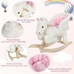 WOLTU Cavallo A Dondolo In Legno Unicorno Giocattolo Cavalcabile Per Bambini Bianco + Rosa -Cameretta Per Bambini 80879338 3