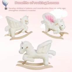 WOLTU Cavallo A Dondolo In Legno Unicorno Giocattolo Cavalcabile Per Bambini Bianco + Rosa -Cameretta Per Bambini 80879338 4