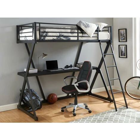 Letto A Soppalco Con Scrivania 90 X 190 Cm Metallo Nero - SUPIA 4 Letto A Soppalco Con Scrivania 90 X 190 Cm Metallo Nero - SUPIA - immagine 2