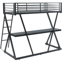 Letto A Soppalco Con Scrivania 90 X 190 Cm Metallo Nero + Materasso - SUPIA 11 Letto A Soppalco Con Scrivania 90 X 190 Cm Metallo Nero + Materasso - SUPIA -Cameretta Per Bambini 80985176 5