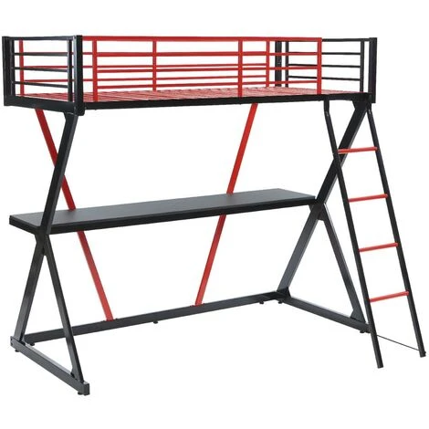 Letto A Soppalco Con Scrivania 90 X 190 Cm Metallo Nero E Rosso - SUPIA 5 Letto A Soppalco Con Scrivania 90 X 190 Cm Metallo Nero E Rosso - SUPIA - immagine 3