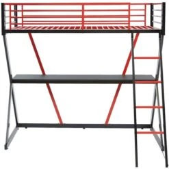 Letto A Soppalco Con Scrivania 90 X 190 Cm Metallo Nero E Rosso - SUPIA 10 Letto A Soppalco Con Scrivania 90 X 190 Cm Metallo Nero E Rosso - SUPIA -Cameretta Per Bambini 80985203 4