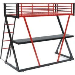 Letto A Soppalco Con Scrivania 90 X 190 Cm Metallo Nero E Rosso - SUPIA 11 Letto A Soppalco Con Scrivania 90 X 190 Cm Metallo Nero E Rosso - SUPIA -Cameretta Per Bambini 80985203 5