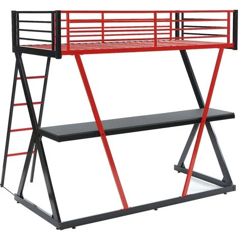 Letto A Soppalco Con Scrivania 90 X 190 Cm Metallo Nero E Rosso - SUPIA 7 Letto A Soppalco Con Scrivania 90 X 190 Cm Metallo Nero E Rosso - SUPIA - immagine 5