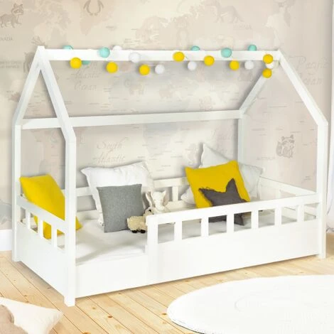 Letto A Capanna Per Bambini 80 X 160 CM NEREE Bianco Con Struttura Letta E Sponde 3 Letto A Capanna Per Bambini 80 X 160 CM NEREE Bianco Con Struttura Letta E Sponde