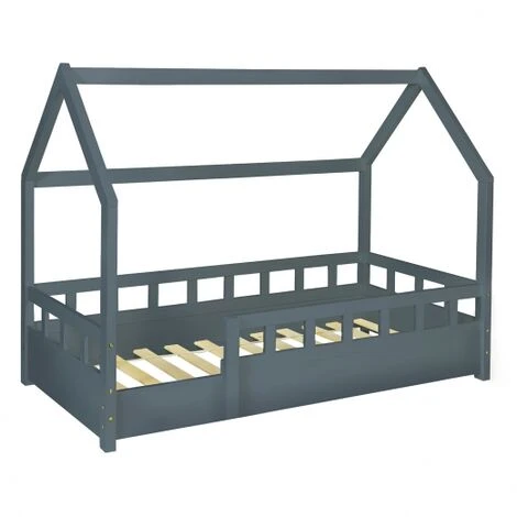 Letto A Capanna Per Bambini 80 X 160 CM NEREE Grigio Con Struttura Letta E Sponde 4 Letto A Capanna Per Bambini 80 X 160 CM NEREE Grigio Con Struttura Letta E Sponde - immagine 2