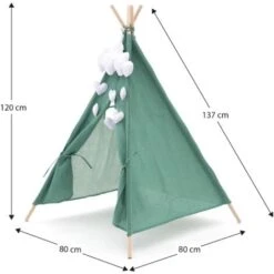 Tenda Tipi Per Bambini Montessori Robincool Kaplana 80x80x110 Cm Pieghevole Uso Interno E Esterno Fabbricata In Tessuto Verde -Cameretta Per Bambini 81222095 4