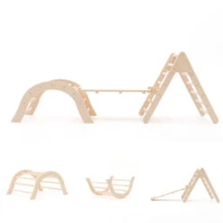 Palestra Per Bambini Montessori Metodo Pikler Robincool Climb 66x84,5x73,2 Cm In Legno Ecologico Con Arco Rampicante E Scivolo -Cameretta Per Bambini 81222103 3