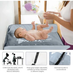 Randaco Fasciatoio Pieghevole Portatile, Bagnetto Cambio Pannolini Per Bambini Neonati, Con Ruote E Cesto Portaoggetti Grigio Scuro -Cameretta Per Bambini 81307639 3