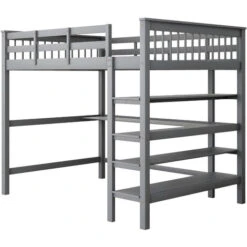 Letto Per Bambini 140 X 200 Cm Letto In Legno Grigio Con Ripostiglio E Scrivania, Protezione Anticaduta -Cameretta Per Bambini 81608842 3