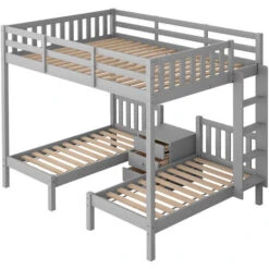 Letto Per Bambini 140x200/70x140cm, Letto A Castello 3 In 1 Con Comodino, Grigio -Cameretta Per Bambini 81608854 2