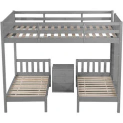 Letto Per Bambini 140x200/70x140cm, Letto A Castello 3 In 1 Con Comodino, Grigio -Cameretta Per Bambini 81608854 3