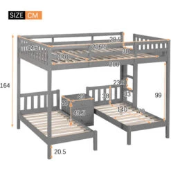 Letto Per Bambini 140x200/70x140cm, Letto A Castello 3 In 1 Con Comodino, Grigio -Cameretta Per Bambini 81608854 5