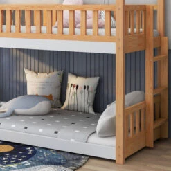 Letto Per Bambini 90x200cm Letto A Castello Con Scala E Telaio In Pino, Naturale+Bianco 9 Letto Per Bambini 90x200cm Letto A Castello Con Scala E Telaio In Pino, Naturale+Bianco -Cameretta Per Bambini 81608870 3