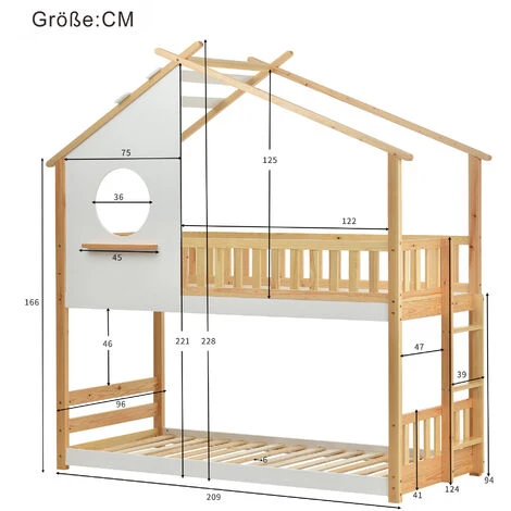 Letto Per Bambini 90x200cm Letto A Castello Con Scala E Telaio In Pino, Naturale+Bianco 7 Letto Per Bambini 90x200cm Letto A Castello Con Scala E Telaio In Pino, Naturale+Bianco - immagine 5