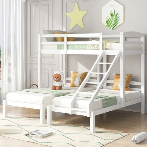 Letto Per Bambini 90 X 200 Cm Letto Triplo In Legno Con Scala Laterale, Bianco 3 Letto Per Bambini 90 X 200 Cm Letto Triplo In Legno Con Scala Laterale, Bianco
