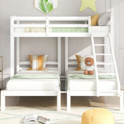 Letto Per Bambini 90 X 200 Cm Letto Triplo In Legno Con Scala Laterale, Bianco 8 Letto Per Bambini 90 X 200 Cm Letto Triplo In Legno Con Scala Laterale, Bianco -Cameretta Per Bambini 81608872 2