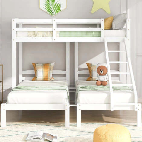 Letto Per Bambini 90 X 200 Cm Letto Triplo In Legno Con Scala Laterale, Bianco 4 Letto Per Bambini 90 X 200 Cm Letto Triplo In Legno Con Scala Laterale, Bianco - immagine 2