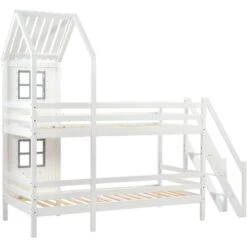 Letto Per Bambini 90 X 200 Cm Letto A Castello Con Corrimano E Finestre, Bianco -Cameretta Per Bambini 81609453 3