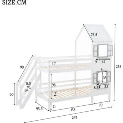 Letto Per Bambini 90 X 200 Cm Letto A Castello Con Corrimano E Finestre, Bianco -Cameretta Per Bambini 81609453 5