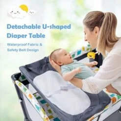 DREAMADE 5 In 1 Lettino Neonato, Culla Da Campeggio Con Fasciatoio E Giocattolo Appeso, Altezza Regolabile In 4 Livelli, Vassoio Portaoggetti, Adatto A Bambini Da 0 A 36 Mesi (Grigio) -Cameretta Per Bambini 81846701 3