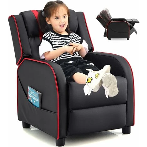 DREAMADE Sedia Reclinabile Per Bambini, Sedia Divano Reclinabile Imbottita, Divano Per Bambini In Pelle PU Con Schienale E Poggiapiedi Regolabil 2 Tasche Laterali, Altezza Seduta 35 Cm (Red) 3 DREAMADE Sedia Reclinabile Per Bambini, Sedia Divano Reclinabile Imbottita, Divano Per Bambini In Pelle PU Con Schienale E Poggiapiedi Regolabil 2 Tasche Laterali, Altezza Seduta 35 Cm (Red)