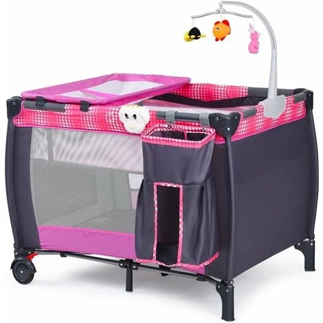DREAMADE 3 In 1 Lettino Da Campeggio Per Bambini, Letto Pieghevole Con Fasciatoio, Giocattolo Appeso E Carillon, Culla Co-Sleeping Per Bambini Tra 0-36 Mesi (Pink) 3 DREAMADE 3 In 1 Lettino Da Campeggio Per Bambini, Letto Pieghevole Con Fasciatoio, Giocattolo Appeso E Carillon, Culla Co-Sleeping Per Bambini Tra 0-36 Mesi (Pink)