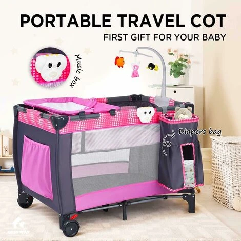 DREAMADE 3 In 1 Lettino Da Campeggio Per Bambini, Letto Pieghevole Con Fasciatoio, Giocattolo Appeso E Carillon, Culla Co-Sleeping Per Bambini Tra 0-36 Mesi (Pink) 4 DREAMADE 3 In 1 Lettino Da Campeggio Per Bambini, Letto Pieghevole Con Fasciatoio, Giocattolo Appeso E Carillon, Culla Co-Sleeping Per Bambini Tra 0-36 Mesi (Pink) - immagine 2