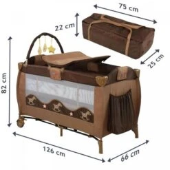 Lettino Da Viaggio - 126 X 66 X 82cm, Pieghevole, Con Fasciatoio, Borsa Da Trasporto E Arco Da Gioco, Apertura Laterale, Marrone -Cameretta Per Bambini 82180957 2