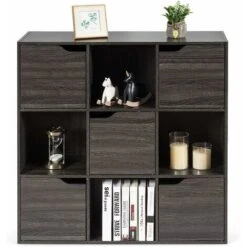 RELAX4LIFE Libreria A 9 Cubi Con 5 Ante, Scaffale Espositore In Legno Per Decorazioni, Armadio Credenza Moderna A 3 Ripiani, 90 X 29 X 90 Cm (Grigio) -Cameretta Per Bambini 82192715 5