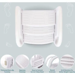 Leogreen Sgabello A 3 Gradini Per Bambini, Sedile Per Addestramento Per WC, Scaletta Alzabimbo Antiscivolo, Regolabile In Altezza, In Plastica, Adatta Per Cucina Bagno (Bianco) -Cameretta Per Bambini 82239159 3