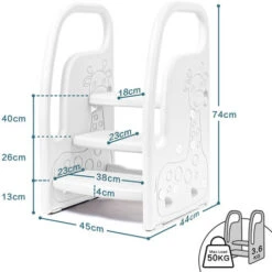 Leogreen Sgabello A 3 Gradini Per Bambini, Sedile Per Addestramento Per WC, Scaletta Alzabimbo Antiscivolo, Regolabile In Altezza, In Plastica, Adatta Per Cucina Bagno (Bianco) -Cameretta Per Bambini 82239159 4