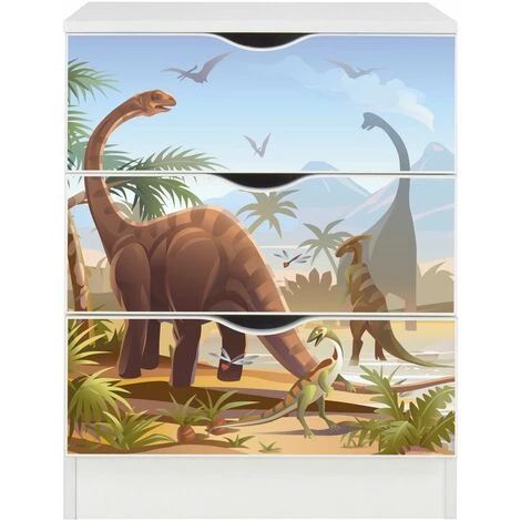 Casettiera Roma Bianca In Legno Con Cassetti - Motivo Jurassic 4 Casettiera Roma Bianca In Legno Con Cassetti - Motivo Jurassic - immagine 2