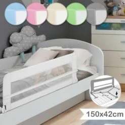 Barriera Per Letto - Pieghevole E Portatile, 150 X 42 Cm, Bianco - Sponda Da Letto Per Bambini, Neonati, Di Sicurezza, Di Protez