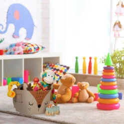 Relaxdays Box Portagiocattoli, Cesta Portaoggetti, In Feltro, Pieghevole, HxLxP: 24x27x18 Cm, Design Volpe, Arancione -Cameretta Per Bambini 82433079 5