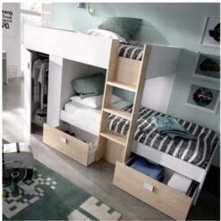 LETTO A CASTELLO CON ARMADIO COLIN - Artic / Naturale -Cameretta Per Bambini 82749706 2