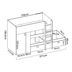 LETTO A CASTELLO CON ARMADIO COLIN - Artic / Naturale -Cameretta Per Bambini 82749706 4