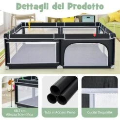 COSTWAY Box Per Bambini, Recinto Per Neonati, Box Per Interno Ed Esterno Con Palline, Con Cancelli Di Sicurezza, Con Ventose Antiscivolo, Pareti A Rete Traspirante E 4 Anelli Per Bambini (Nero) -Cameretta Per Bambini 83676818 3