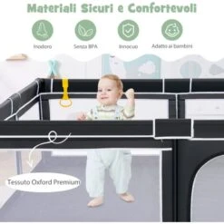 COSTWAY Box Per Bambini, Recinto Per Neonati, Box Per Interno Ed Esterno Con Palline, Con Cancelli Di Sicurezza, Con Ventose Antiscivolo, Pareti A Rete Traspirante E 4 Anelli Per Bambini (Nero) -Cameretta Per Bambini 83676818 4
