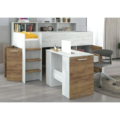 LETTO A CASTELLO SCRIVANIA LIBRERIA BAMBINI NEO L Cm206x120x138h ROVERE BIANCO GREZZO 4 LETTO A CASTELLO SCRIVANIA LIBRERIA BAMBINI NEO L Cm206x120x138h ROVERE BIANCO GREZZO - immagine 2