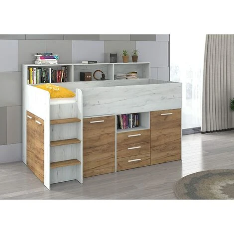 LETTO A CASTELLO SCRIVANIA LIBRERIA BAMBINI NEO L Cm206x120x138h ROVERE BIANCO GREZZO 5 LETTO A CASTELLO SCRIVANIA LIBRERIA BAMBINI NEO L Cm206x120x138h ROVERE BIANCO GREZZO - immagine 3
