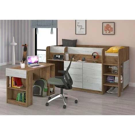 LETTO MOBILE CASS. SCRITTOIO SMILE P 204x 112x112cm LATO DESTRO ROVERE BIANCO GREZZO 5 LETTO MOBILE CASS. SCRITTOIO SMILE P 204x 112x112cm LATO DESTRO ROVERE BIANCO GREZZO - immagine 3