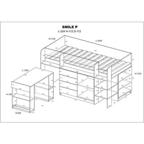 LETTO MOBILE CASS. SCRITTOIO SMILE P 204x 112x112cm LATO DESTRO ROVERE BIANCO GREZZO 6 LETTO MOBILE CASS. SCRITTOIO SMILE P 204x 112x112cm LATO DESTRO ROVERE BIANCO GREZZO - immagine 4