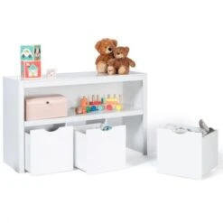 Libreria Per Bambini MANA In Legno Bianco Con 3 Cassetti Cubici Su Rotelle -Cameretta Per Bambini 85683975 2