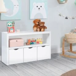 Libreria Per Bambini MANA In Legno Bianco Con 3 Cassetti Cubici Su Rotelle -Cameretta Per Bambini 85683975 4