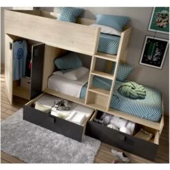 Letto A Castello 2 X 90 X 190 Cm Armadio Integrato Antracite E Naturale - JUANITO 9 Letto A Castello 2 X 90 X 190 Cm Armadio Integrato Antracite E Naturale - JUANITO -Cameretta Per Bambini 86431390 3