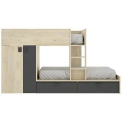 Letto A Castello 2 X 90 X 190 Cm Armadio Integrato Antracite E Naturale - JUANITO 11 Letto A Castello 2 X 90 X 190 Cm Armadio Integrato Antracite E Naturale - JUANITO -Cameretta Per Bambini 86431390 5